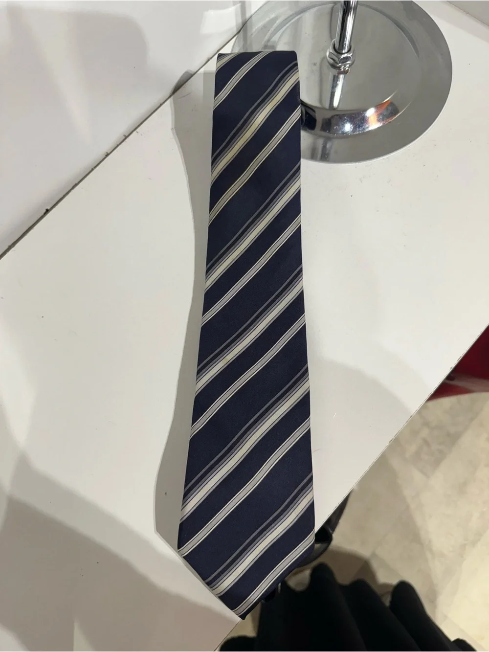Dior Navy Tie with Silver and White Diagonal Stripes